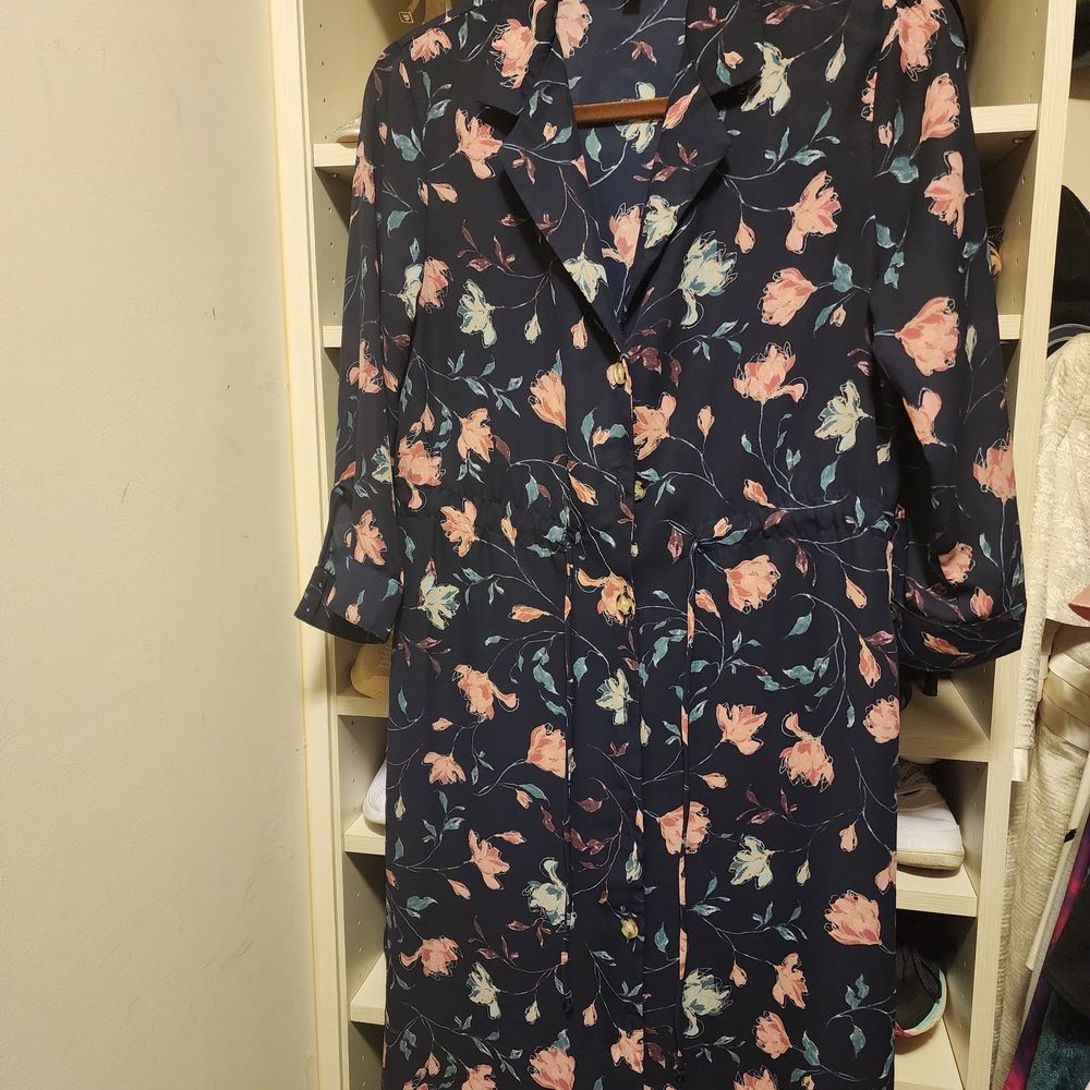 Lulu's Navy Floral Dress with Pink and Cream Accents